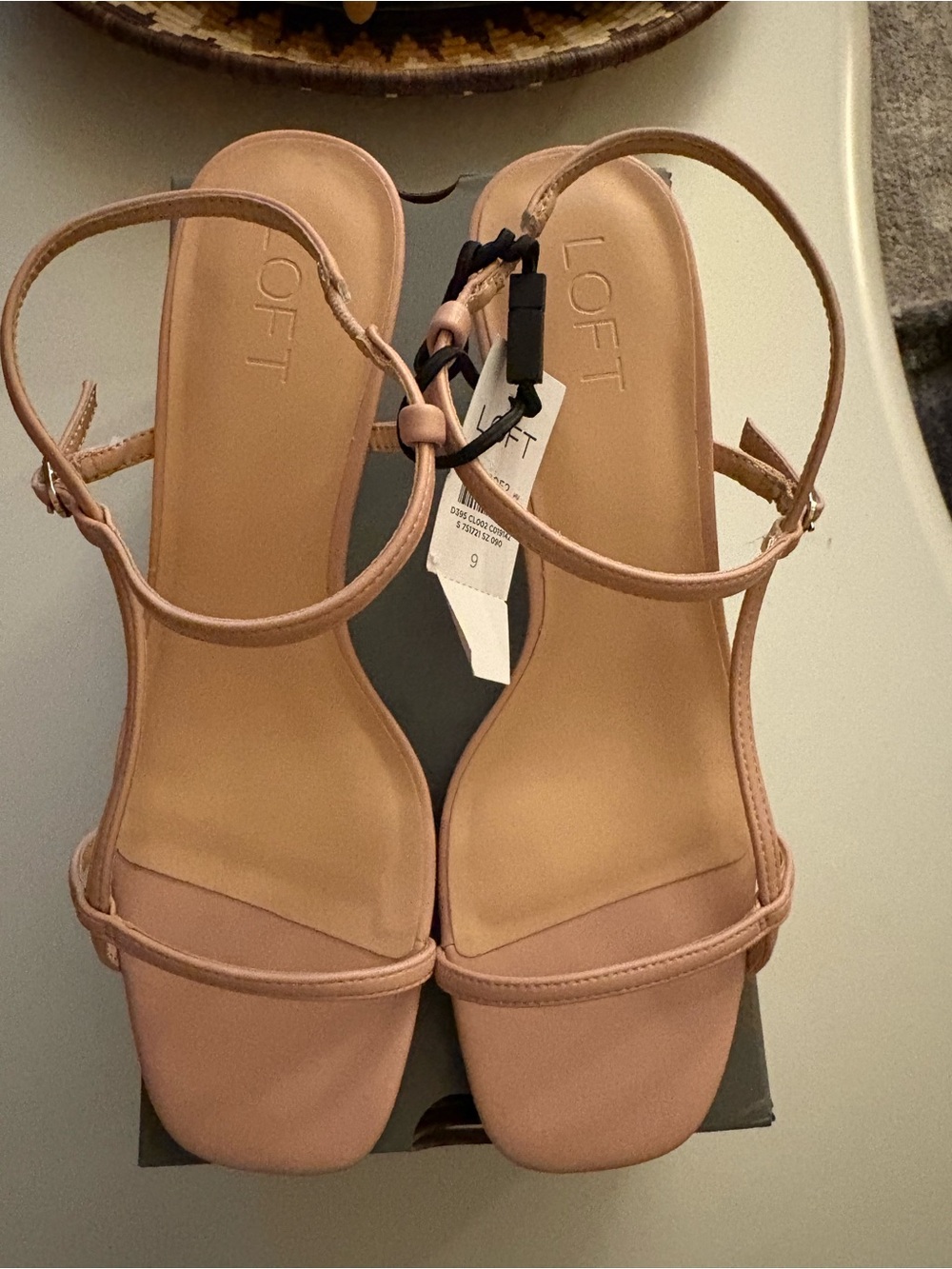 LOFT Blush Strappy Square-Toe Block Heel Sandals